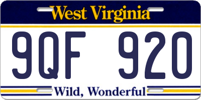 WV license plate 9QF920
