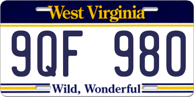 WV license plate 9QF980