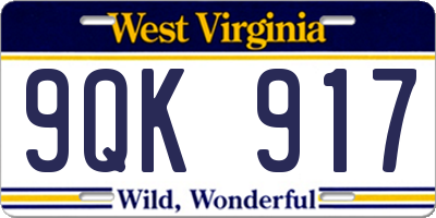 WV license plate 9QK917