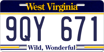 WV license plate 9QY671