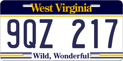 WV license plate 9QZ217