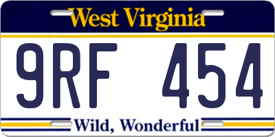 WV license plate 9RF454