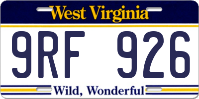 WV license plate 9RF926