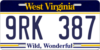 WV license plate 9RK387