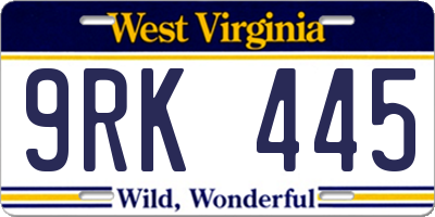 WV license plate 9RK445