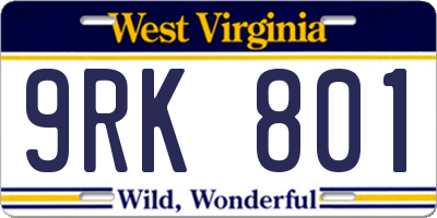 WV license plate 9RK801