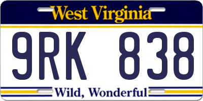 WV license plate 9RK838