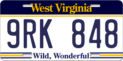 WV license plate 9RK848