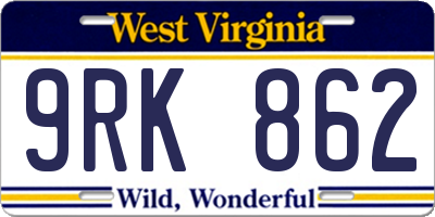 WV license plate 9RK862