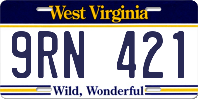WV license plate 9RN421