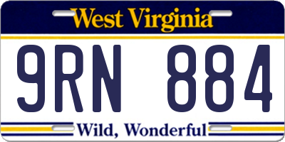 WV license plate 9RN884