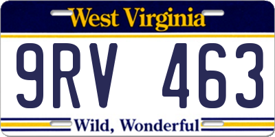 WV license plate 9RV463