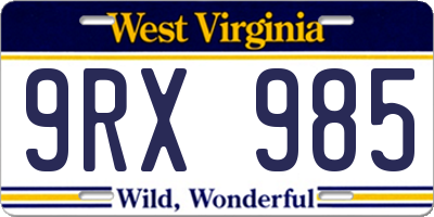 WV license plate 9RX985