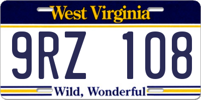 WV license plate 9RZ108