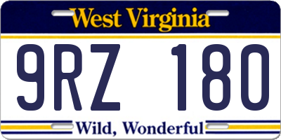WV license plate 9RZ180