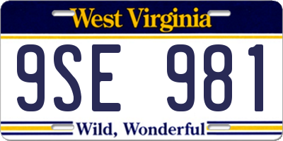WV license plate 9SE981