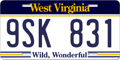 WV license plate 9SK831