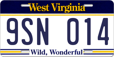 WV license plate 9SN014
