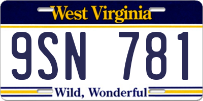WV license plate 9SN781