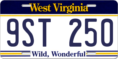 WV license plate 9ST250