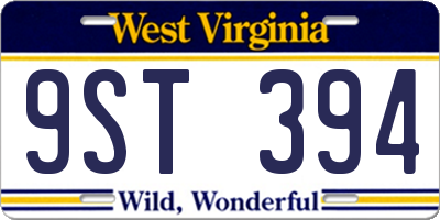 WV license plate 9ST394