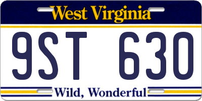 WV license plate 9ST630