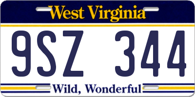 WV license plate 9SZ344