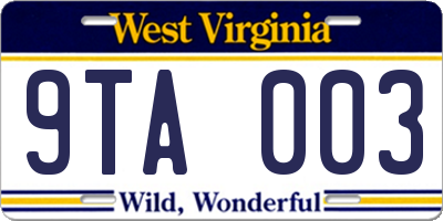 WV license plate 9TA003