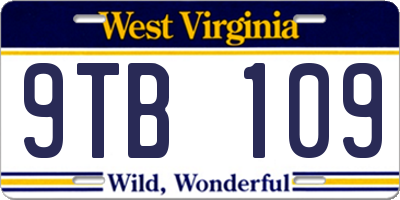 WV license plate 9TB109