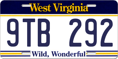 WV license plate 9TB292