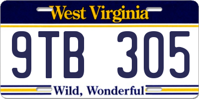 WV license plate 9TB305