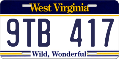 WV license plate 9TB417