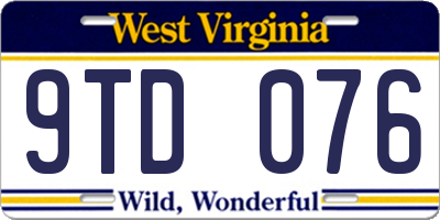 WV license plate 9TD076