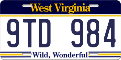 WV license plate 9TD984