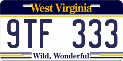 WV license plate 9TF333