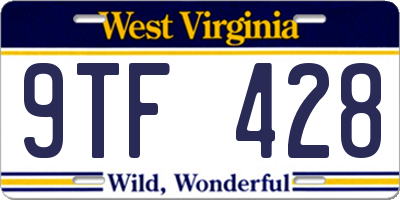 WV license plate 9TF428