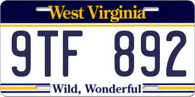 WV license plate 9TF892