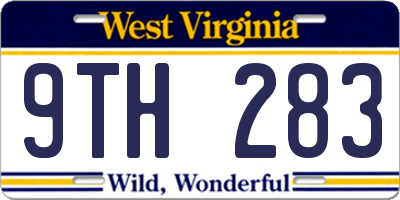 WV license plate 9TH283