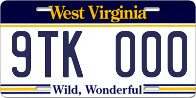 WV license plate 9TK000