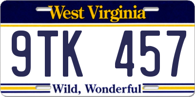 WV license plate 9TK457