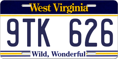 WV license plate 9TK626