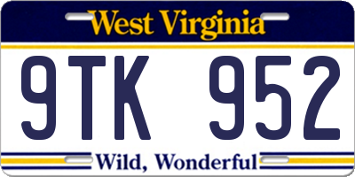 WV license plate 9TK952