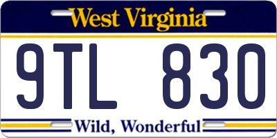 WV license plate 9TL830
