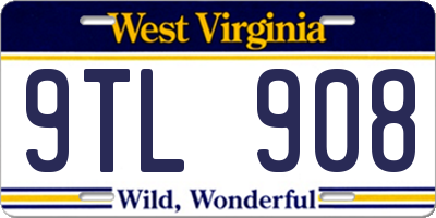 WV license plate 9TL908