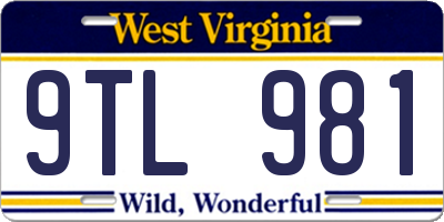 WV license plate 9TL981