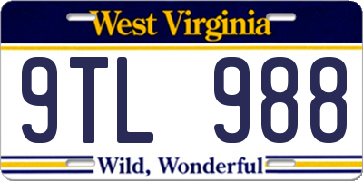 WV license plate 9TL988