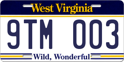 WV license plate 9TM003