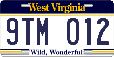 WV license plate 9TM012