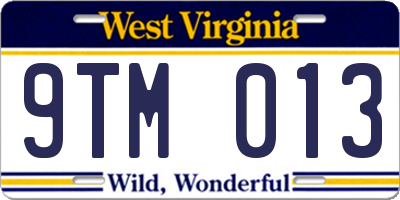 WV license plate 9TM013