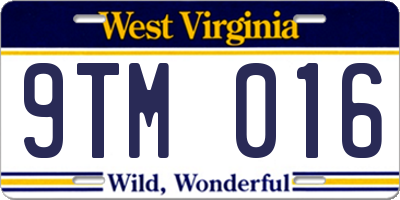 WV license plate 9TM016
